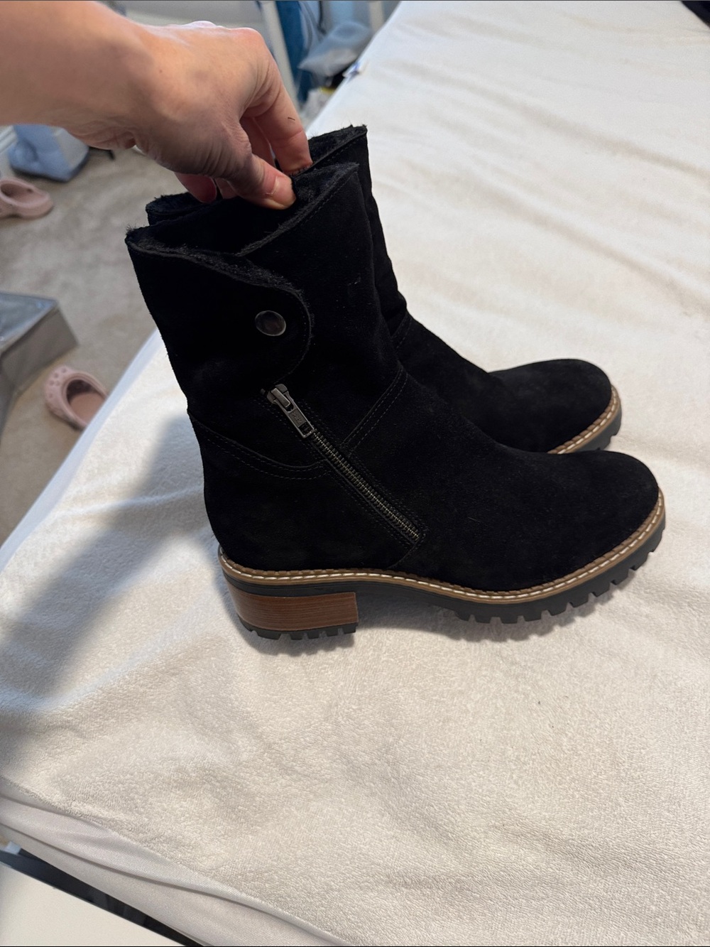 Black Suede Ankle Boots with Lug Sole